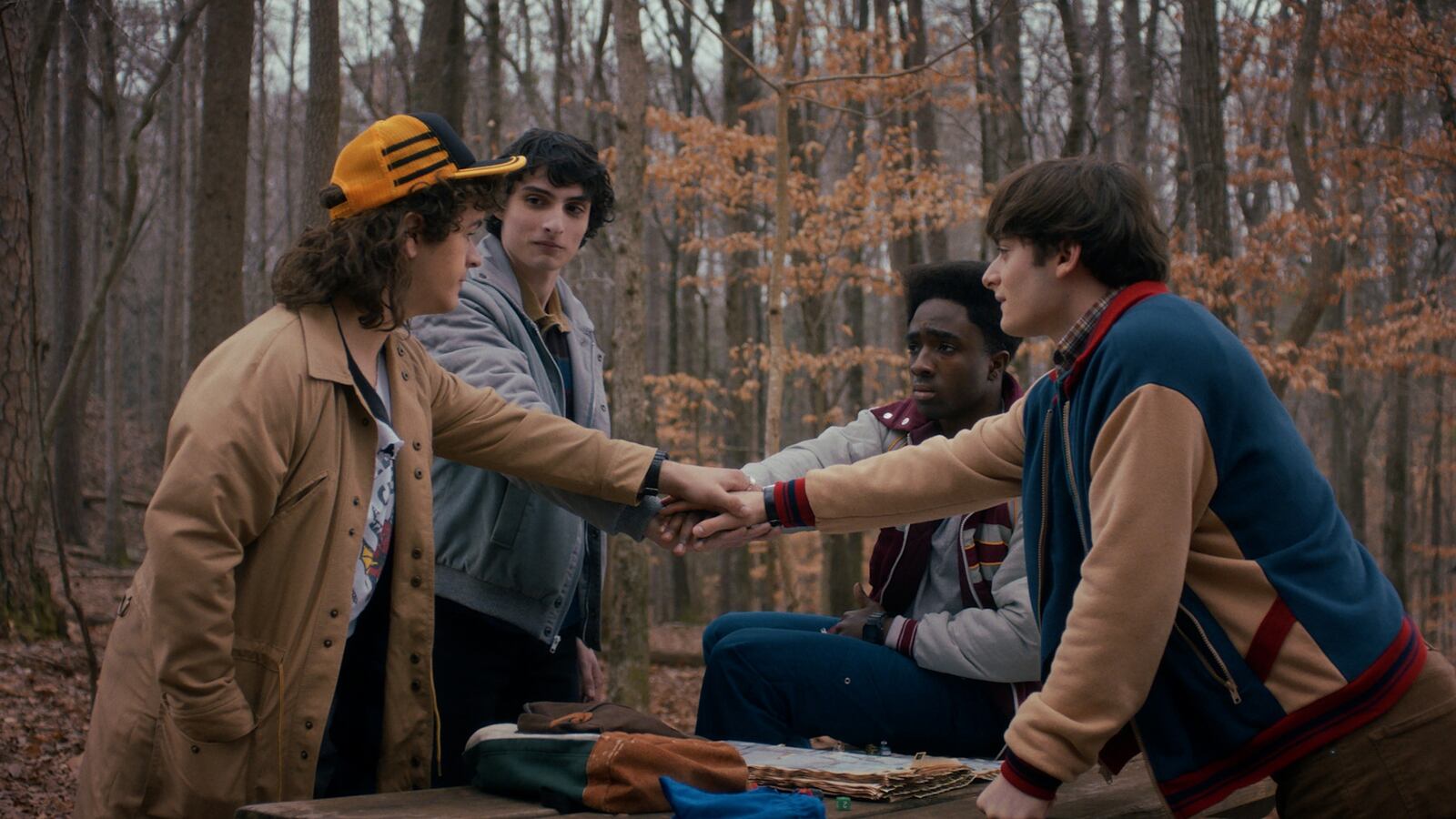 Shot of young male stars of Stranger Things.