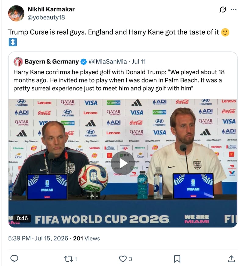 Kane's confirmation that he had golfed with Trump was used to rub in England's loss.