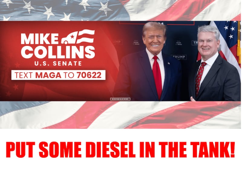 GOP Senate candidate Mike Collins' fundraising page references diesel as prices hit records nationally and in Georgia.