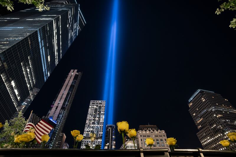 The annual "Tribute of Light" illuminates the skies above New York City on the 19th anniversary of the September 11, 2001 terror attacks, as seen from the 9/11 Memorial.