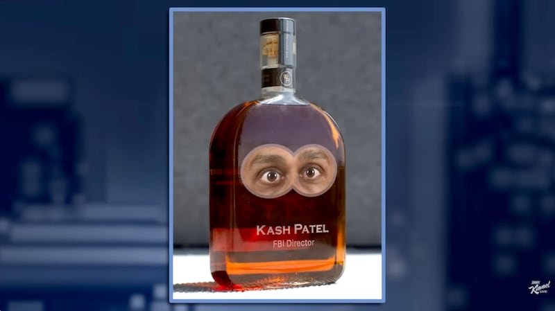 A graphic of Kash Patel made by Jimmy Kimmel Live!