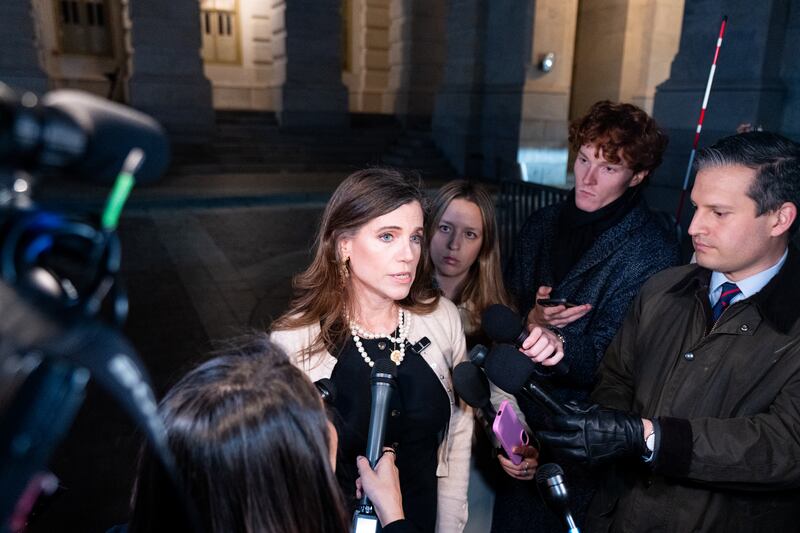 Rep. Nancy Mace, R-S.C., speaks to the cameras as she arrives for the vote to reopen the governemnt in the U.S. Capitol on Wednesday, November 12, 2025.