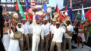 Bad Bunny performs onstage during the Apple Music Super Bowl LX Halftime Show at Levi's Stadium on February 08, 2026 in Santa Clara, California.