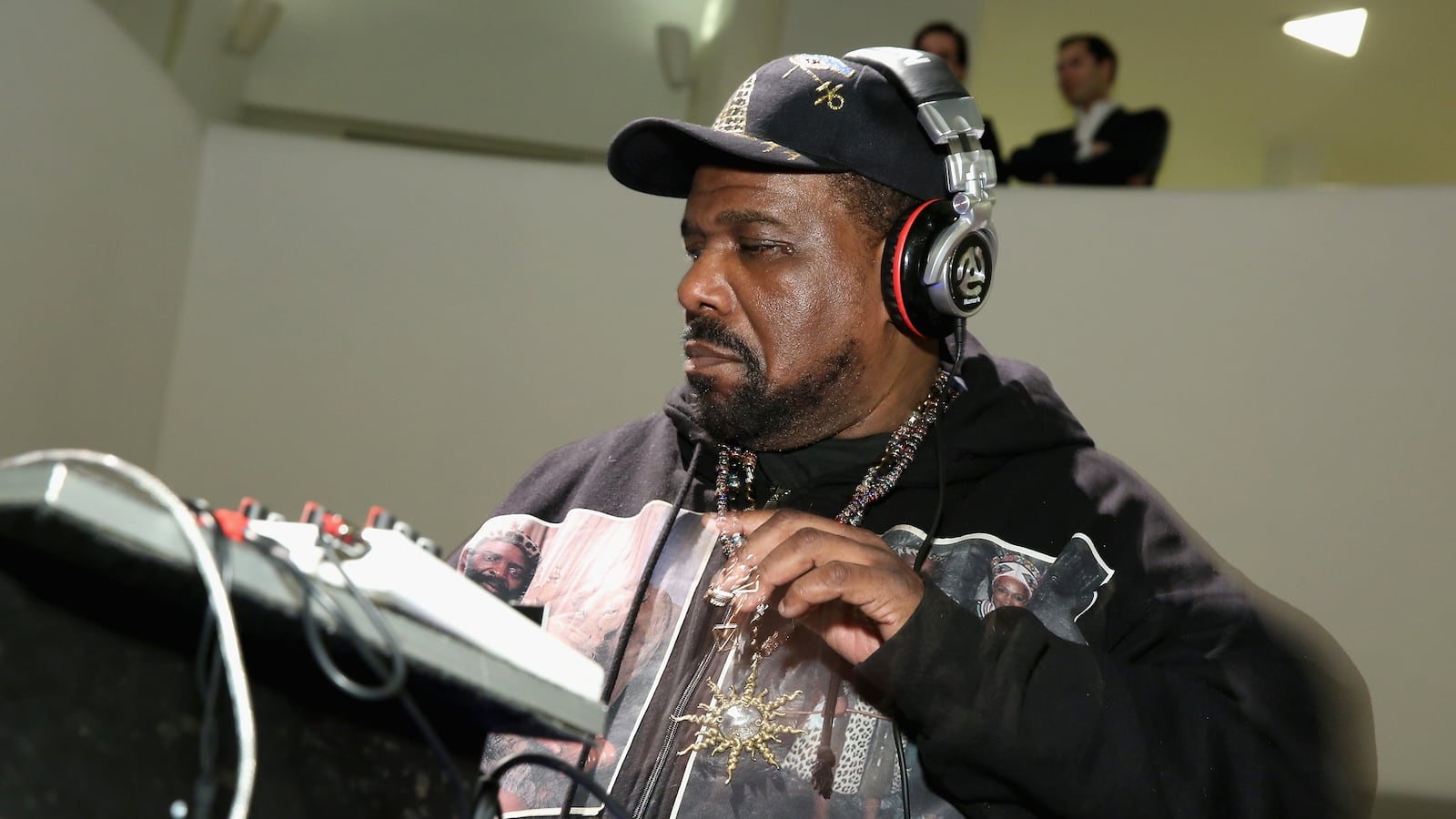 NEW YORK, NY - MARCH 19: DJ Afrika Bambaataa performs during the 2015 Guggenheim Young Collectors party supported by David Yurman at Guggenheim Museum on March 19, 2015 in New York City. (Photo by Cindy Ord/Getty Images)