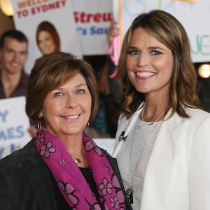 SYDNEY, AUSTRALIA - MAY 04: Australian-born presenter, Savannah Guthrie poses alongside her mother Nancy Guthrie during a production break whilst hosting NBC's "Today Show" live from Australia at Sydney Opera House on May 4, 2015 in Sydney, Australia. (Photo by Don Arnold/WireImage)