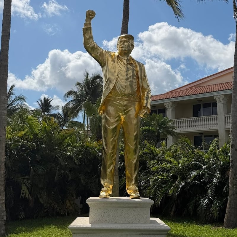 Donald Trump’s new statue at his golf club in Miami stands 22 feet tall, including its pedestal.