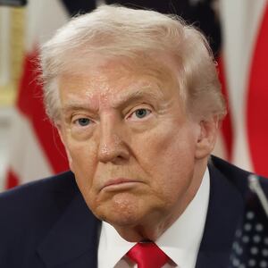 TOKYO, JAPAN OCTOBER 28: (----EDITORIAL USE ONLY - MANDATORY CREDIT - 'BLOOMBERG / KIYOSHI OTA / POOL' - NO MARKETING NO ADVERTISING CAMPAIGNS - DISTRIBUTED AS A SERVICE TO CLIENTS----) US President Donald Trump and Japan's Prime Minister Sanae Takaichi (not seen) during a signing ceremony at Akasaka Palace state guest house in Tokyo, Japan, on October 28, 2025. (Photo by Kiyoshi Ota / POOL/Anadolu via Getty Images)