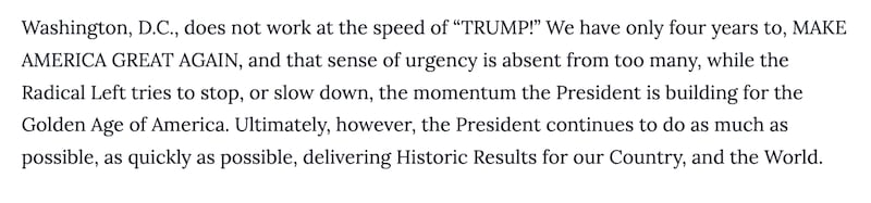 Natalie Harp’s emailed responses to The Washingtonian revealed that she types the same way—with random capitalization and all-caps words for emphasis—as President Donald Trump does on Truth Social.