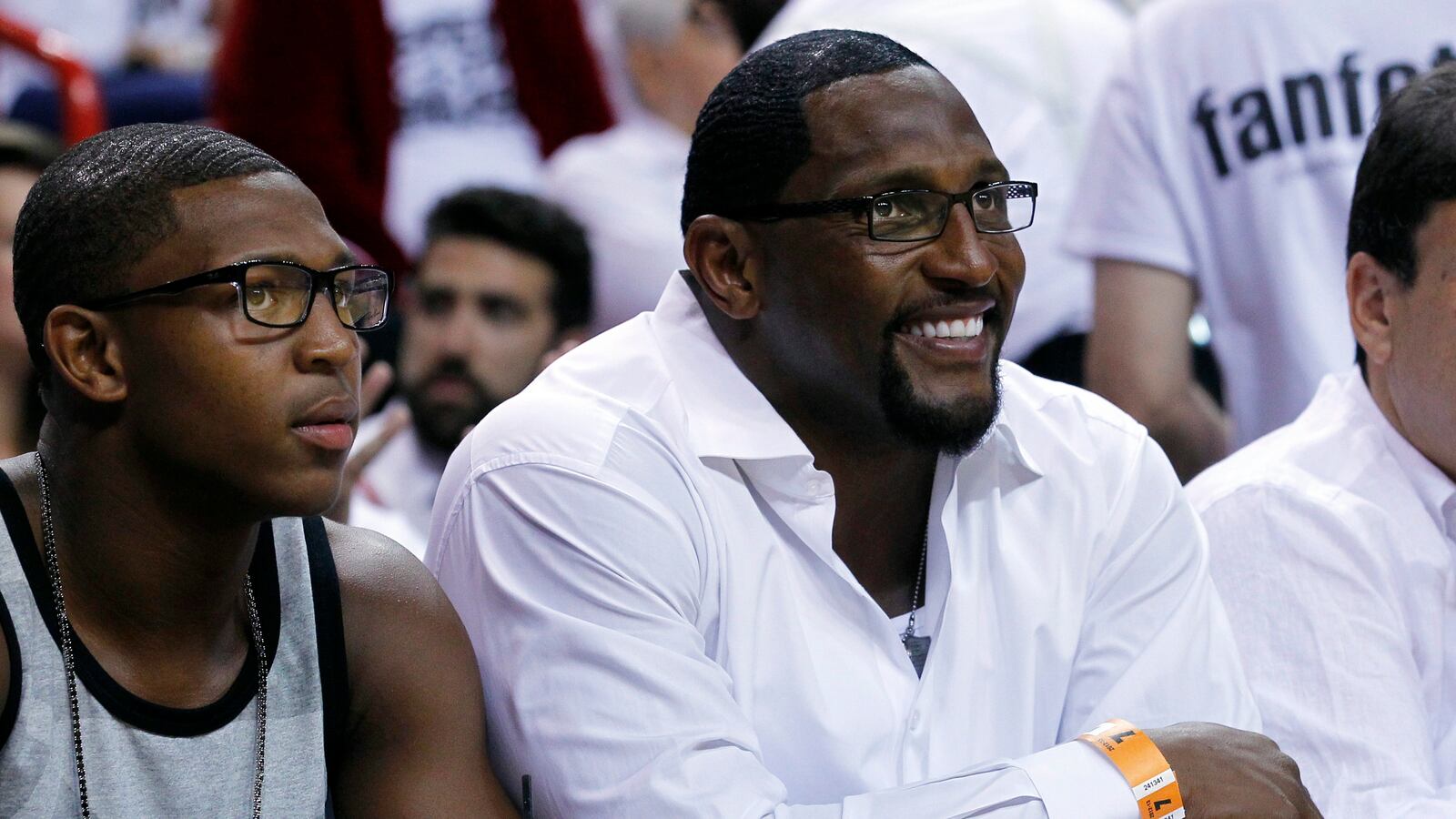 Former NFL player Ray Lewis (R) and his son Ray Lewis III in 2013.