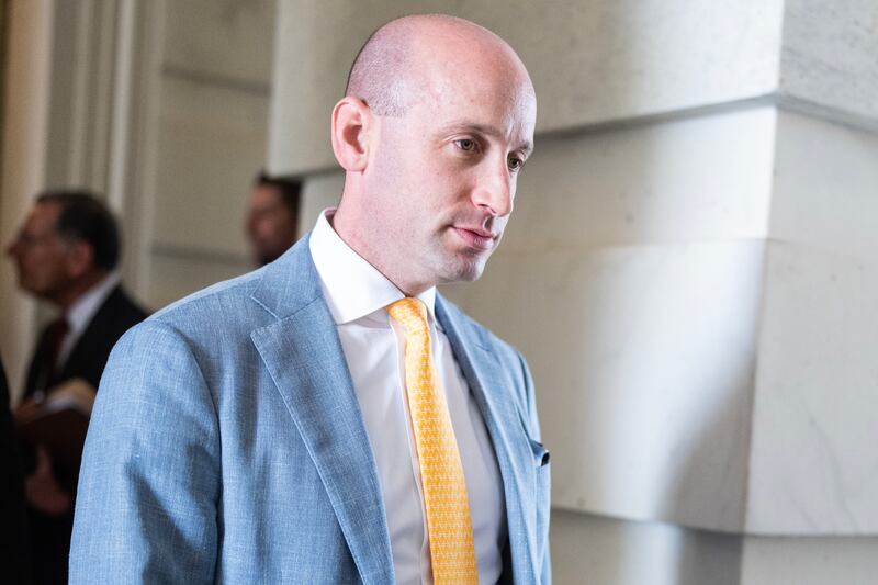 UNITED STATES - JUNE 12: Stephen Miller, White House deputy chief of staff, leaves the U.S. Capitol after a meeting with Senate Republicans on Thursday, June 12, 2025.