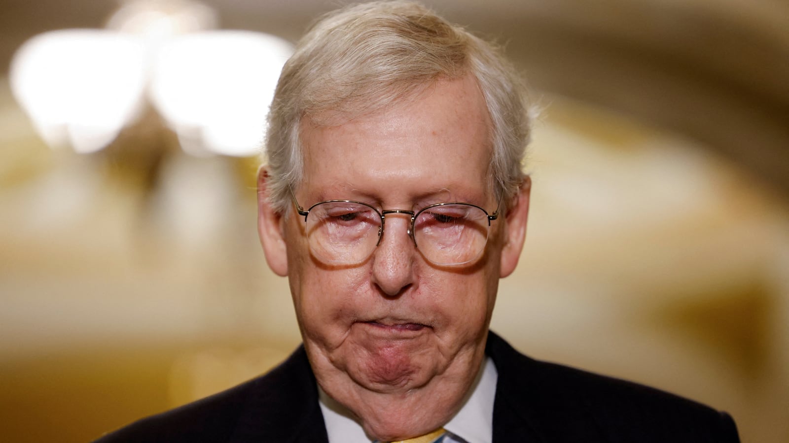 U.S. Senate Minority Leader Mitch McConnell (R-KY) addresses reporters following the Senate Republicans weekly policy lunch at the U.S. Capitol in Washington, U.S.
