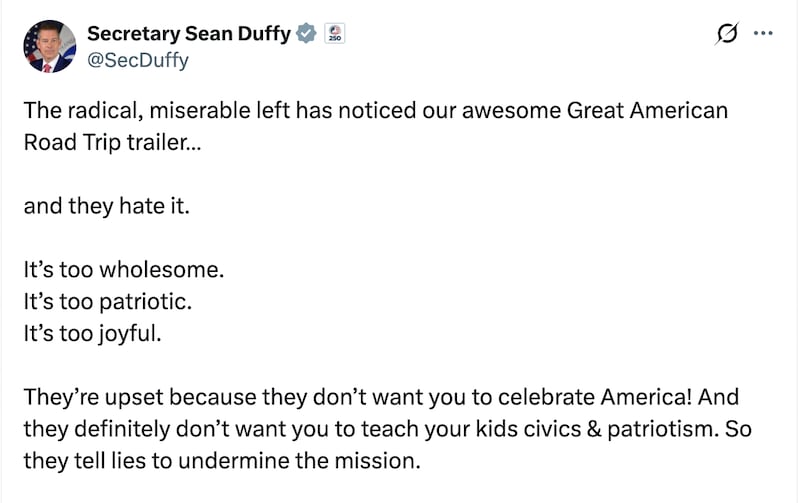 Sean Duffy's meltdown over road trip