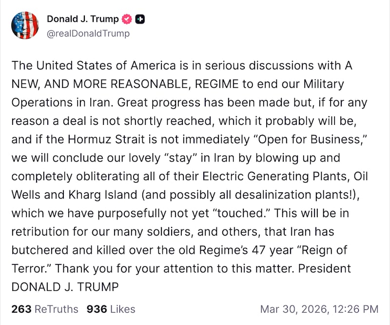Trump's latest online diplomacy over the Iran War.