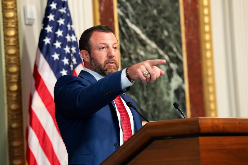Secretary of Homeland Security Markwayne Mullin held a press conference on July 17, 2026 in Washington, DC to discuss election security ahead of the midterms where he threatened blue states ahead of the midterms.