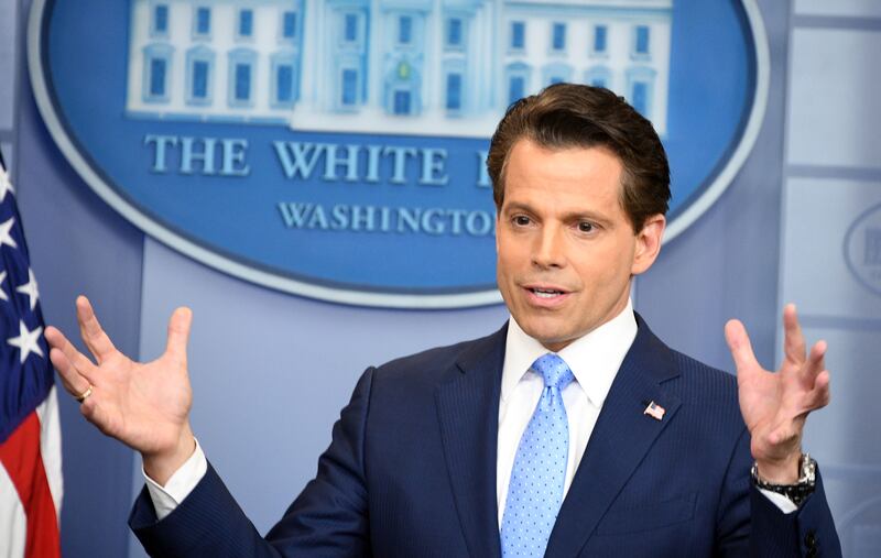speaks during a press briefing at the White House in Washington, DC on July 21, 2017. - Anthony Scaramucci, named Donald Trump's new White House communications director, is a millionaire former hedge fund investor who shores up the stable of bankers in the president's inner circle.It is the first administration role for the 53-year-old Republican fundraiser with telegenic looks who has long been an articulate surrogate for the president and who was first named to his transition team last November. (Photo by JIM WATSON / AFP) (Photo by JIM WATSON/AFP via Getty Images)