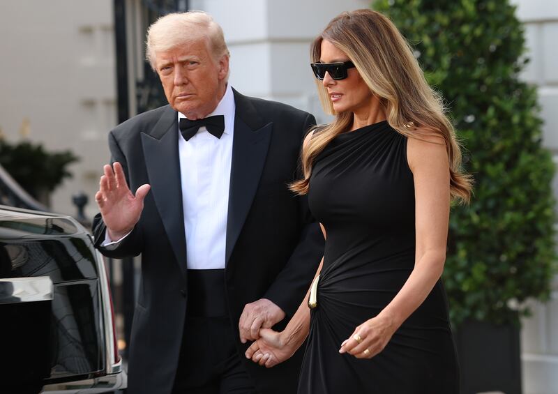 U.S. President Donald Trump and first lady Melania Trump depart the White House on June 11, 2025 in Washington, DC. Trump is scheduled to attend a performance of Les Misérables at the Kennedy Center this evening.
