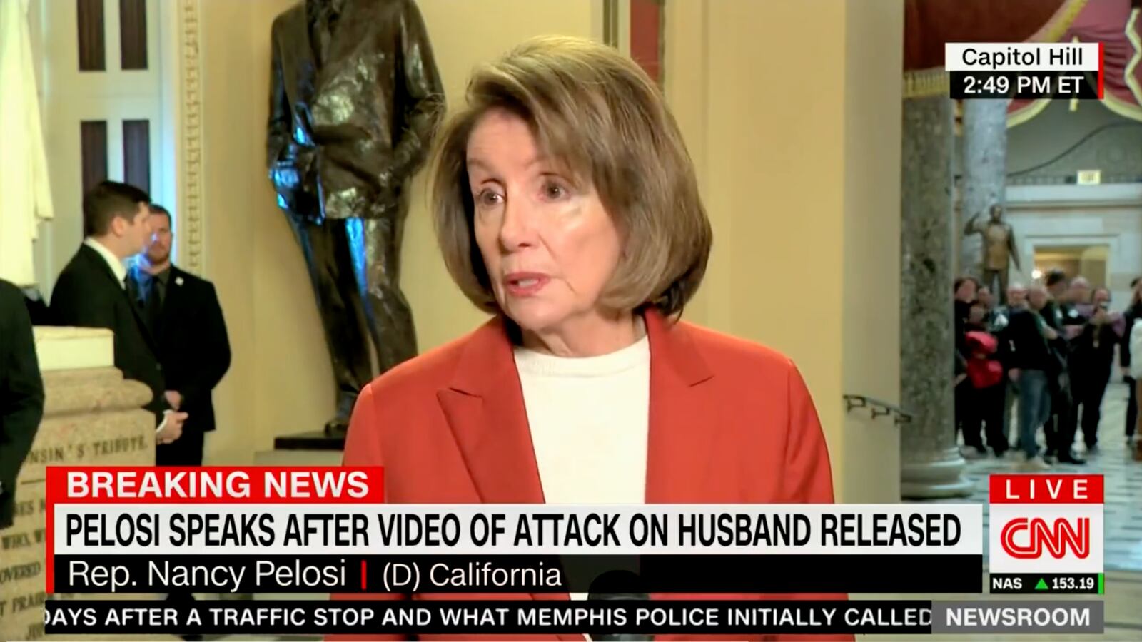 Rep. Nancy Pelosi speaks to reporters at the Capitol.