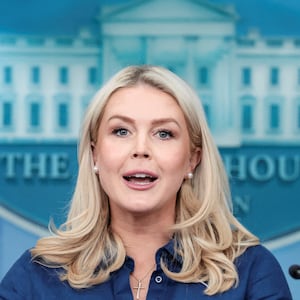 U.S. White House Press Secretary Karoline Leavitt speaks during a press briefing in the James S. Brady Press Briefing Room at the White House in Washington, D.C., U.S., April 8, 2026. REUTERS/Evelyn Hockstein