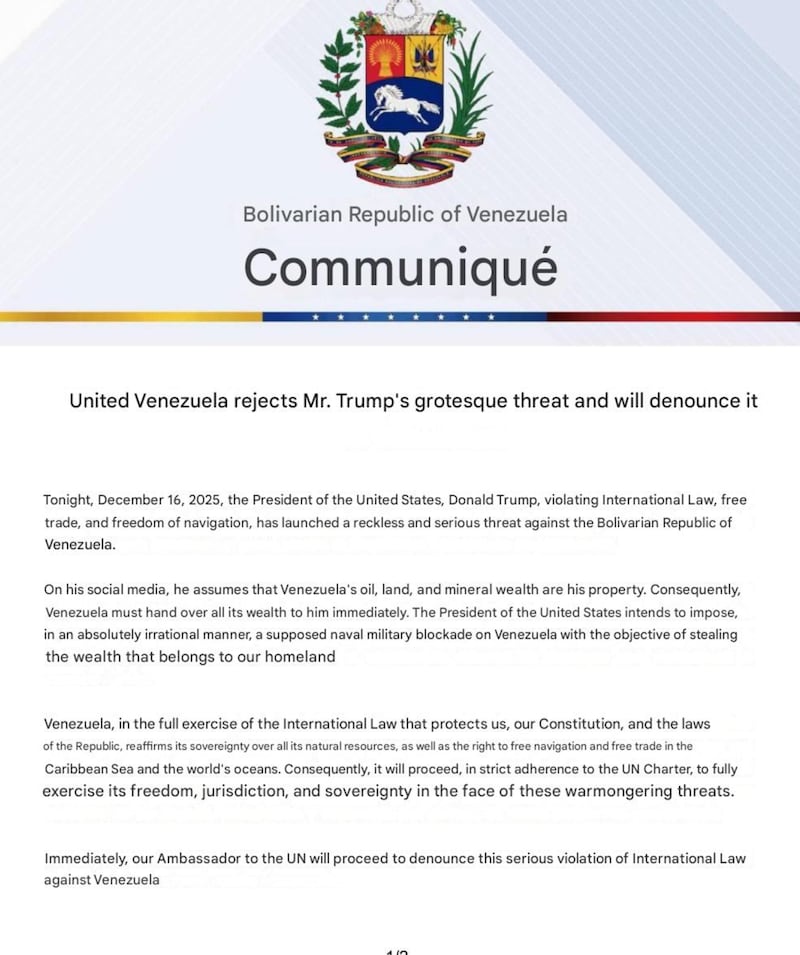 The Venezuelan Government respond to Donald Trump's threats.