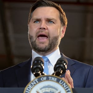 Vice President JD Vance looks on as he speaks at CompoTech headquarters in Brewer, Maine, U.S., August 24, 2026.