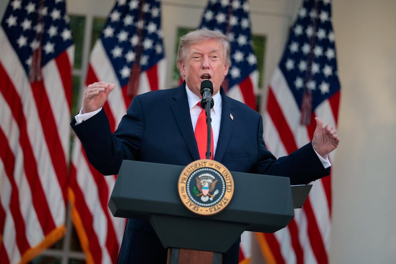 U.S. President Donald Trump speaks as he hosts a dinner with farmers in the Rose Garden of the White House in Washington, D.C., U.S., June 25, 2026.