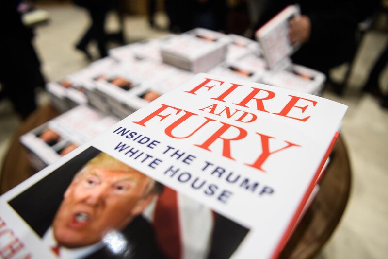 LONDON, ENGLAND - JANUARY 09: Customers purchase copies of one of the first UK consignments of Michael Wolff's book on President Trump's Presidency "Fire and Fury", at Waterstones, Piccadilly on January 9, 2018 in London, England. The book is already a bestseller with over a million orders in the US alone. (Photo by Leon Neal/Getty Images)
