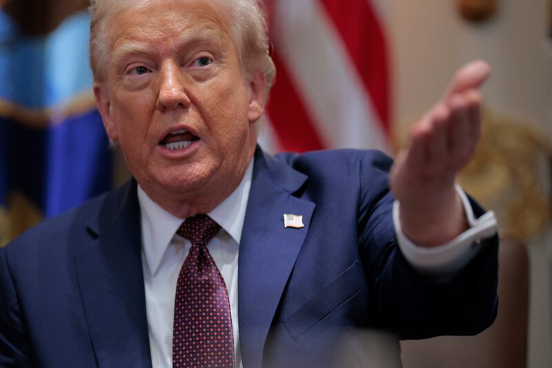 President Donald Trump speaks during a cabinet meeting with members of his administration in the Cabinet Room of the White House on August 26, 2025 in Washington, DC.