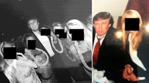 Donald Trump and women with their face's obscured