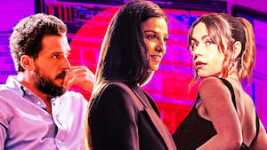 A photo illustration of Kit Harington, Maris Abela, and Kiernan Shipka in Industry.