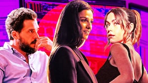 A photo illustration of Kit Harington, Maris Abela, and Kiernan Shipka in Industry.