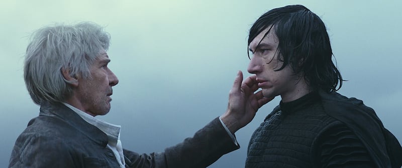 Adam Driver and Harrison Ford in "Star Wars"