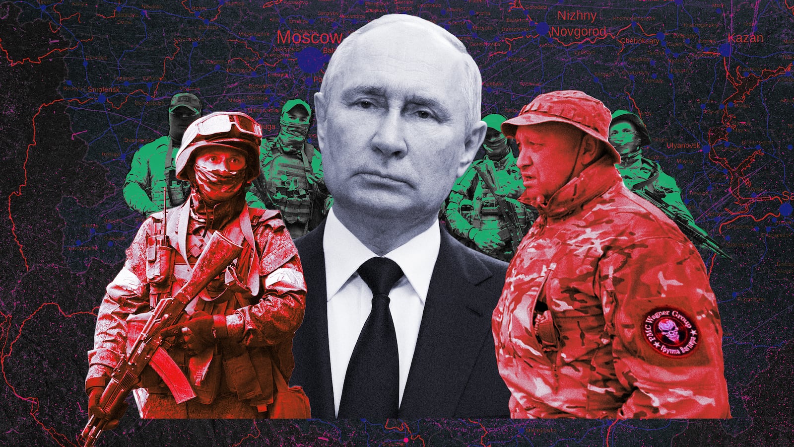 Vladimir Putin and Yevgeny Prigozhin.