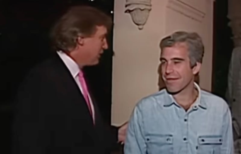 Donald Trump and Jeffrey Epstein at a Mar-a-Lago party in 1992.
