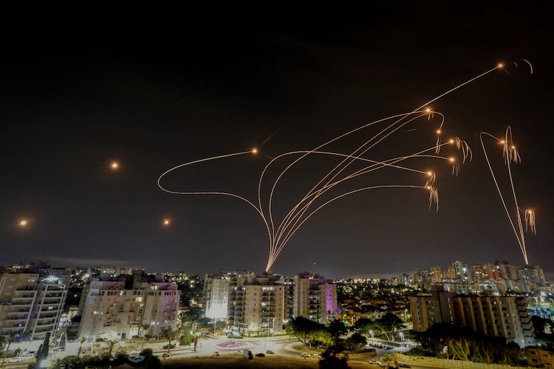 Israel's Iron Dome anti-missile system intercepts rockets launched from Gaza in 2023.