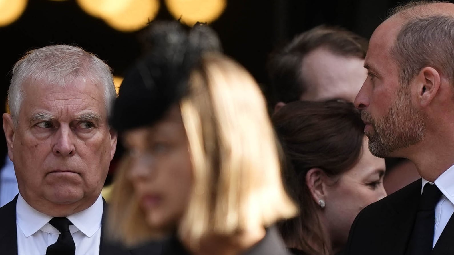 Prince Andrew, Duke of York and Prince William, Prince of Wales leave after the Requiem Mass service for the Duchess of Kent, at Westminster Cathedral.