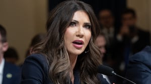 Secretary of Homeland Security Kristi Noem testifies during a House Homeland Security Committee hearing titled "Worldwide Threats to the Homeland" on Capitol Hill in Washington, DC, on December 11, 2025.
