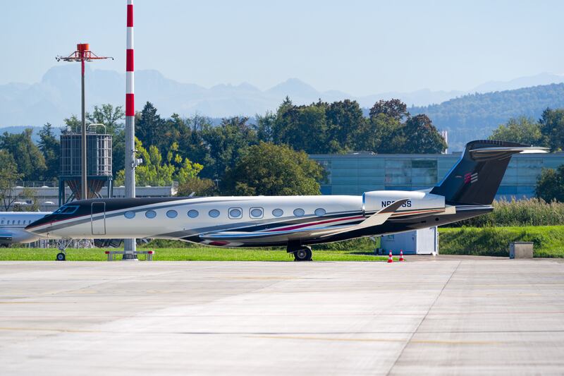 Private airplane Corporate Wings Gulfstream G700 registration N627SS stationary at Swiss Airport Zürich Kloten on a sunny late summer day. Photo taken September 19th, 2025, Zurich, Switzerland.