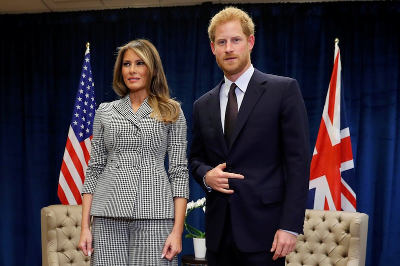 First Lady Melania Trump met with Prince Harry during a 2017 ceremony in Toronto, Canada.