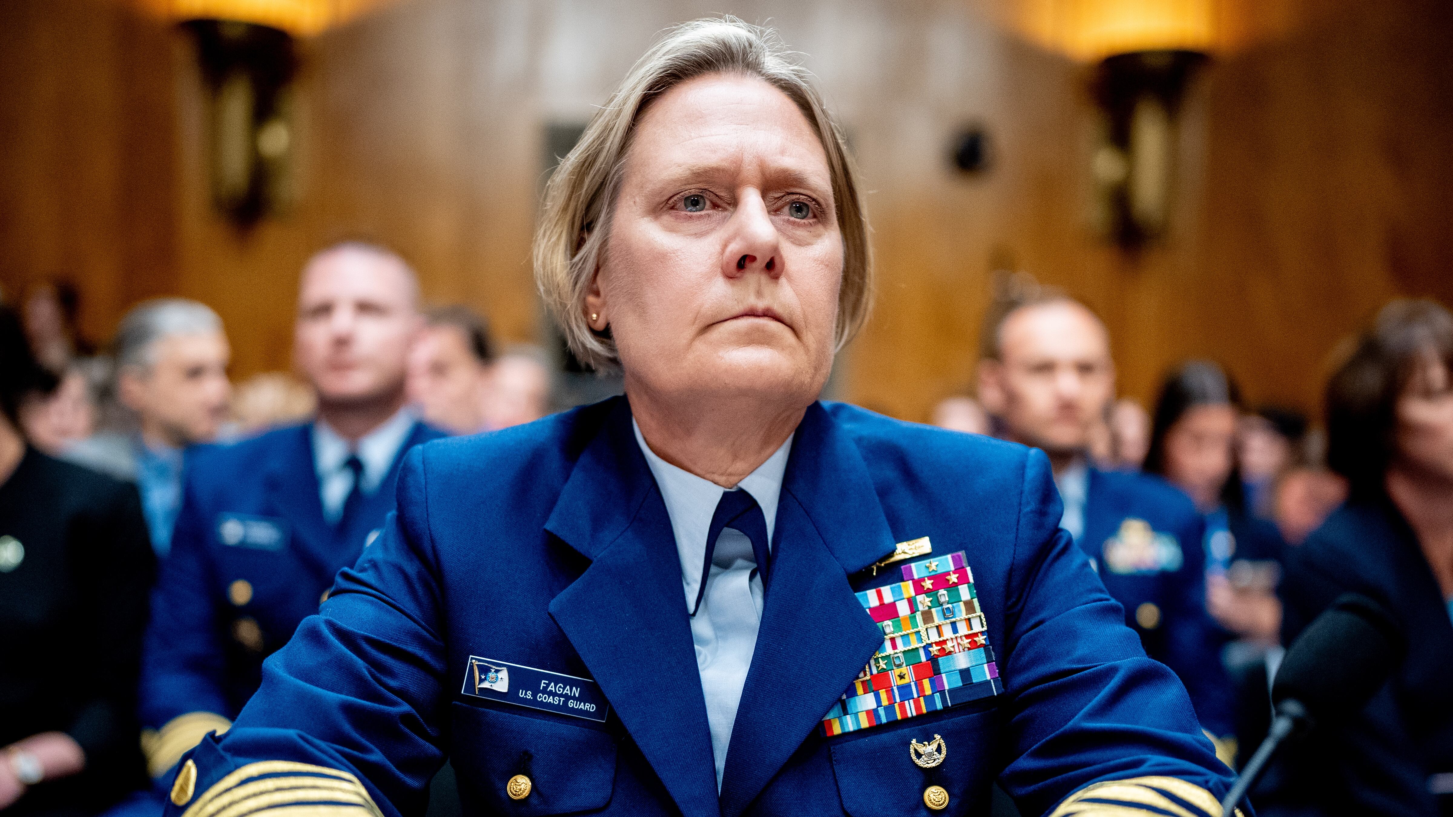 WASHINGTON, DC - JUNE 11: U.S. Coast Guard Commandant Adm. Linda Fagan arrives for a Senate Homeland Security and Governmental Affairs Subcommittee on Investigations hearing on Capitol Hill on June 11, 2024 in Washington, DC. Fagan is testifying after Shannon Norenberg, the Coast Guard Academy's sexual assault response coordinator, resigned Sunday and released a statement alleging she was used to lie and discourage victims of sexual assault from coming forward during a coverup of a report known as "Operation Fouled Anchor." (Photo by Andrew Harnik/Getty Images