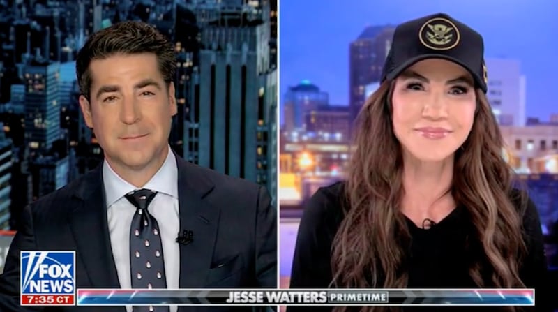 Jesse Watters interviews Kristi Noem on Fox News.