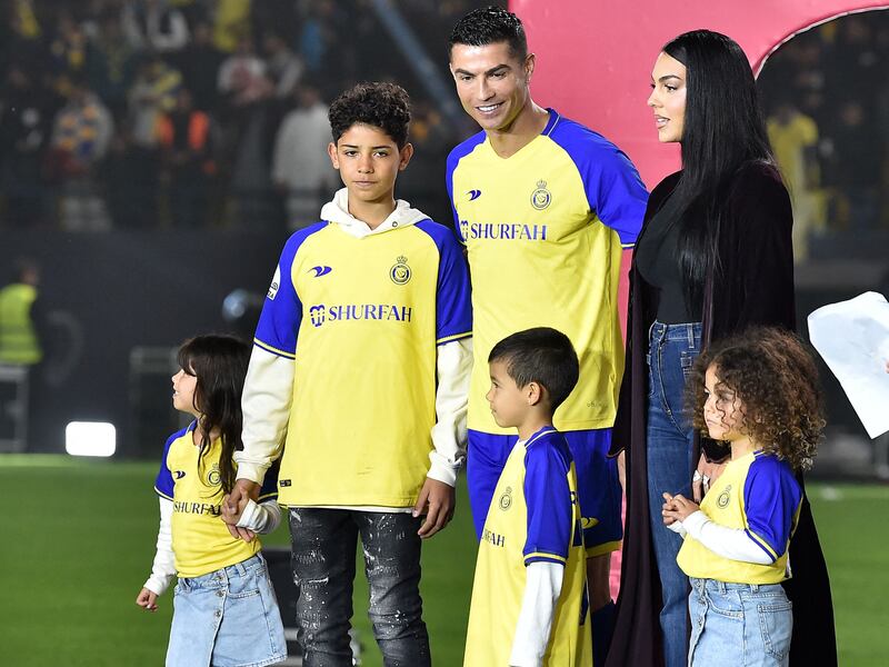 Ronaldo, Rodríguez and their children celebrated the Portuguese soccer legend's arrival in Riyadh in front of fans.