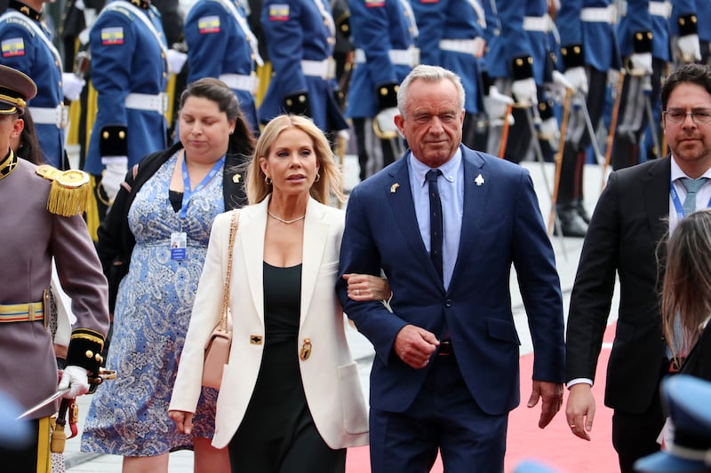 US Health and Human Services Secretary Robert F. Kennedy Jr. and his wife, Cheryl Hines, arrive for the inauguration of Ecuador's re-elected President Daniel Noboa at the National Assembly in Quito on May 24, 2025.