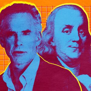 A photo illustration showing Benjamin Franklin and Jordan Peterson.