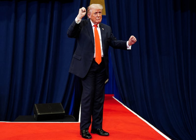 President Donald Trump dances as he departs an event at The Villages Charter School at The Villages, Florida, U.S., May 1, 2026.