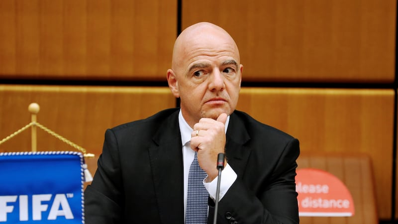 FIFA President Gianni Infantino waits for the start of a signing ceremony at the United Nations Office on Drugs and Crime (UNODC) headquarters in Vienna, Austria September 14, 2020.  REUTERS/Leonhard Foeger