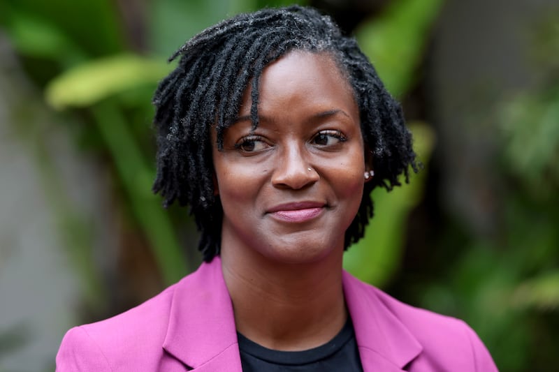 Democratic U.S. Senate candidate, Florida state Rep. Angie Nixon speaks with the media as she visits the Ball and Chain Cuban restaurant/nightclub as she campaigns in the Little Havana neighborhood on August 29, 2026 in Miami, Florida.