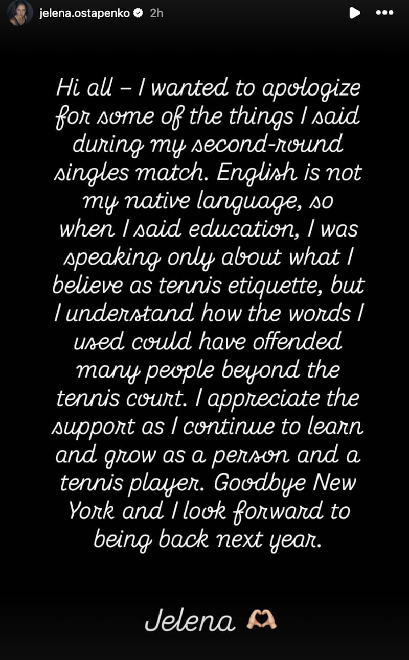 Jelena Ostapenko's Instagram story