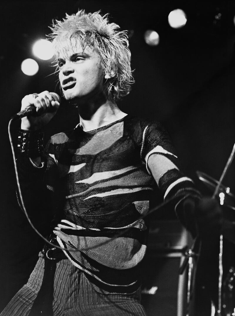 English musician, singer, songwriter, and actor Billy Idol of punk rock band Generation X performs on stage, circa 1977. (Photo by Gus Stewart/Redferns/Getty Images)