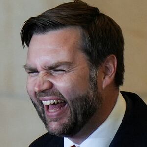 Vice President JD Vance laughs as President Donald Trump delivers remarks in Emancipation Hall during inauguration ceremonies at the U.S. Capitol in Washington, on Jan. 20, 2025. Angelina Katsanis/Pool via REUTERS