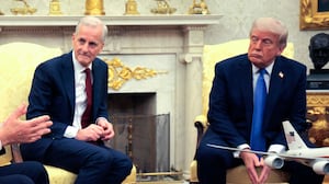 WASHINGTON, DC - APRIL 24: Norway's Finance Minister and former NATO Secretary General Jens Stoltenberg delivers remarks during an Oval Office meeting with Norway's Prime Minister Jonas Gahr Store (C) and U.S. President Donald Trump (R) in the Oval Office at the White House on April 24, 2025 in Washington, DC. The leaders are expected to discuss security, trade, NATO and the war in Ukraine. (Photo by Chip Somodevilla/Getty Images)